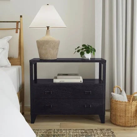 Handmade Wood 2-Drawer Nightstand wit...