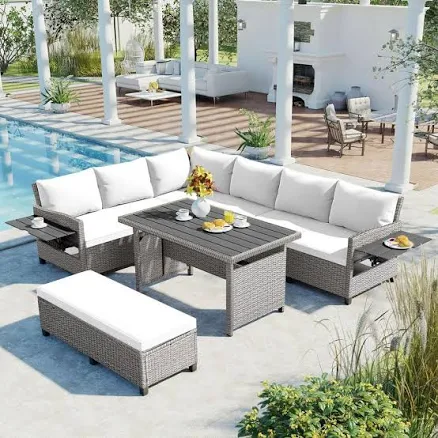 Gray 5-Piece Outdoor Wicker Sectional...