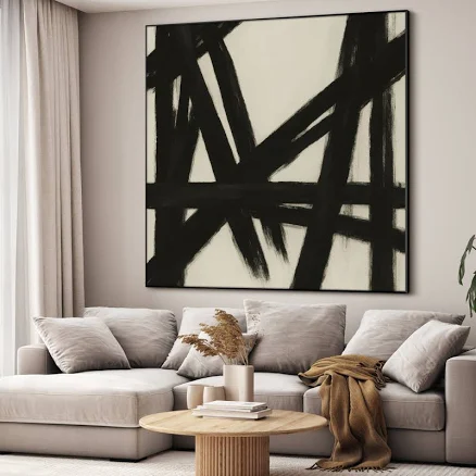 Extra Large Abstract Black Brushstrok...