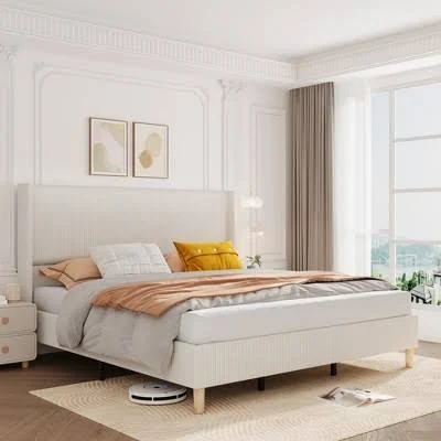 Bed Frame with Wingback Headboard Cor...