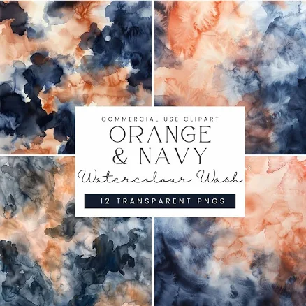 Burnt Orange & Navy Watercolor Textur...
