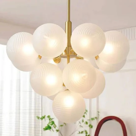 HUOKU 13-Light Brass and White Bubble...