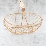 Gold Wire Basket with Wooden Handle: ...