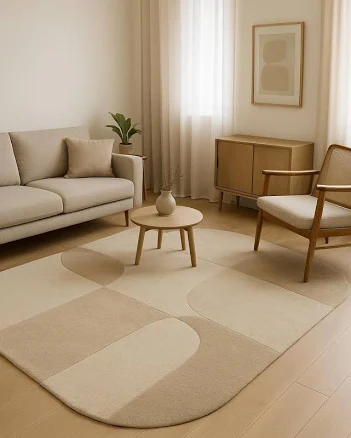 Hand Tufted Beige Wool Rug: Geometric...