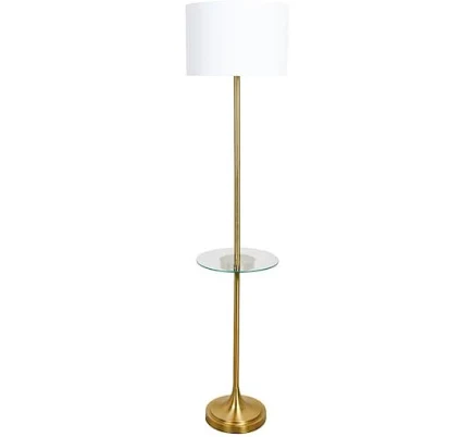 Gold Metal Floor Lamp With Glass Tabl...