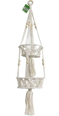39.5 in Natural White 2-Tier Macrame ...