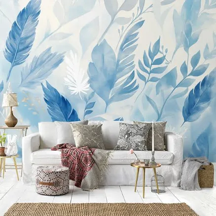 Blue Feather Mural Wallpaper