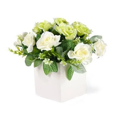 Artificial White Rose Silk Flower Tab...
