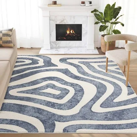 Abani Wave Geometric Blue Area Rug