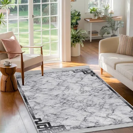 Modern Marble Gray Area Rug-Elegant V...