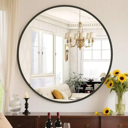 30 inch Matte Black Round Wall Mirror