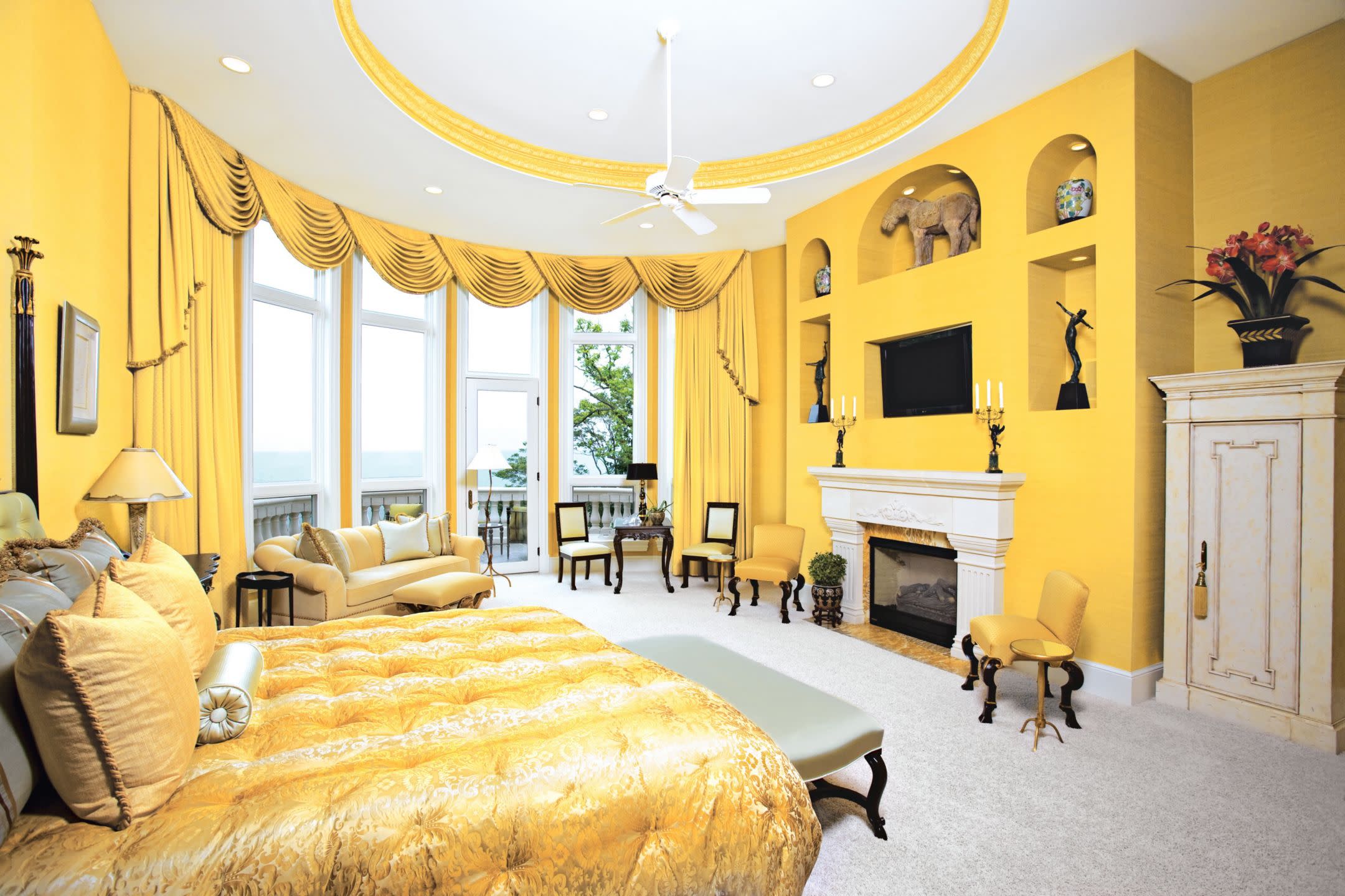 Traditional Yellow Master Bedroom with Gold Accents | LUXE Interiors + Design