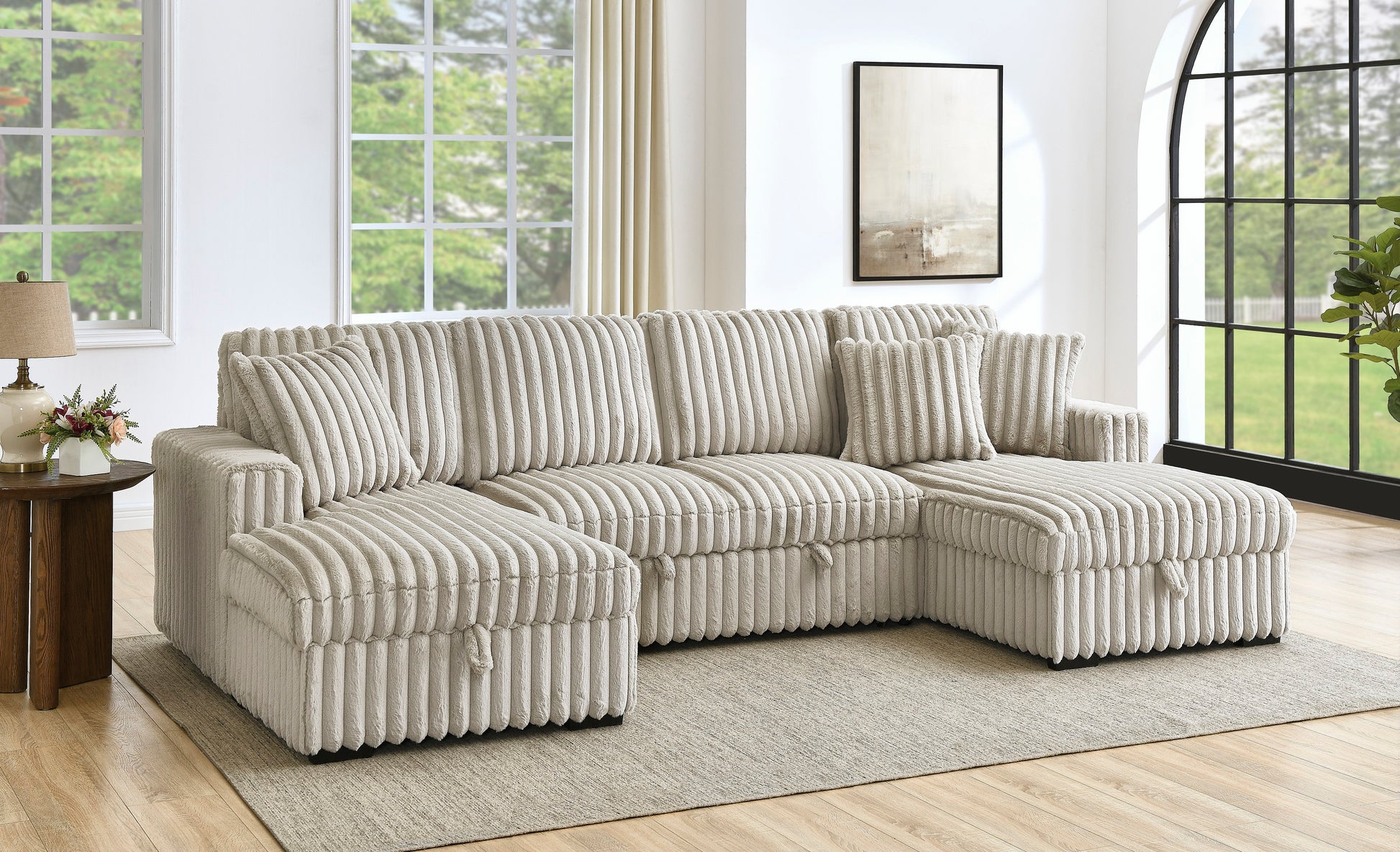 U Shaped Sleeper Sofa, 122 Inch Overisze 2 In 1 Pull Out Bed, Sectiona