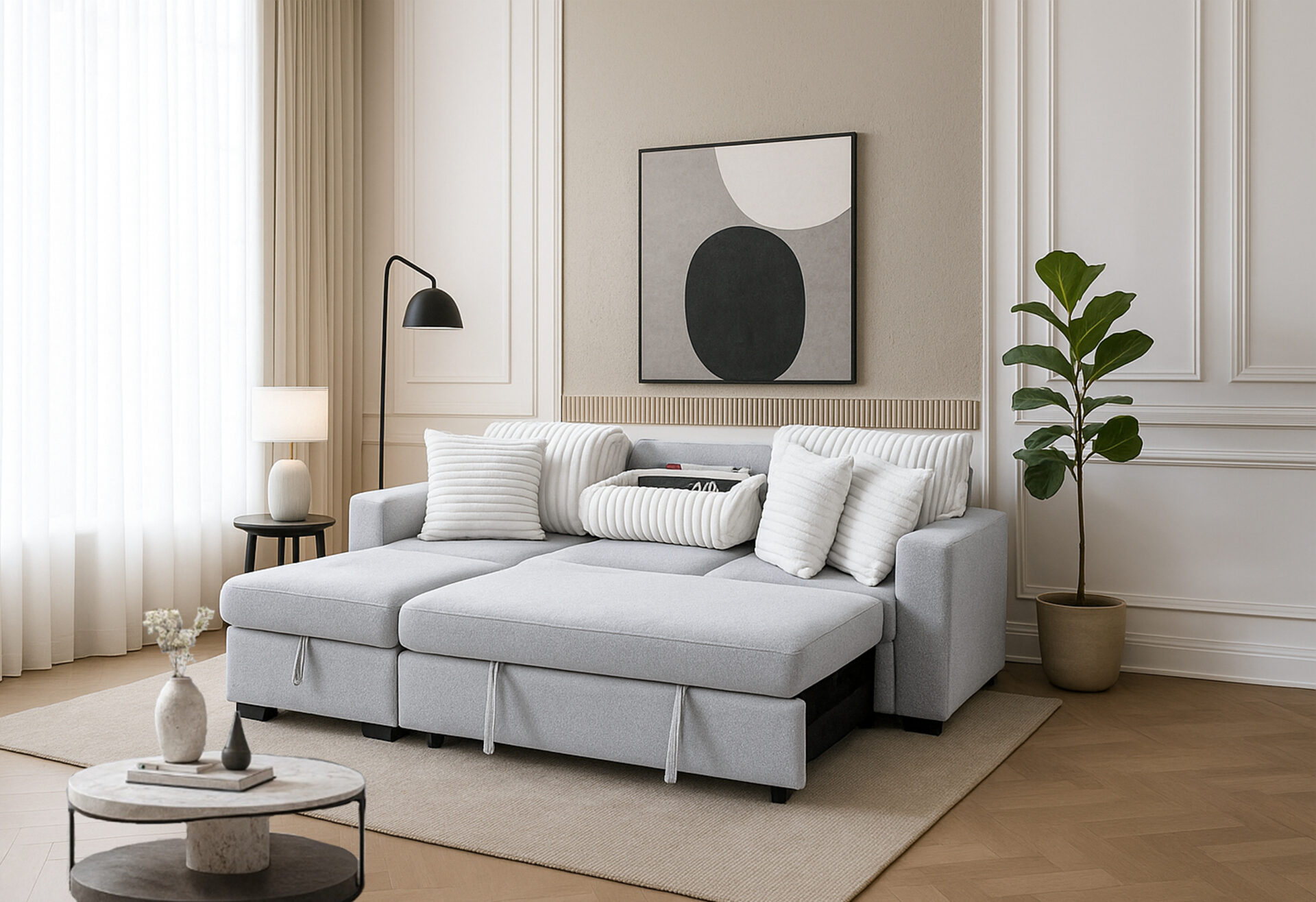 U0204 Grey/White Pull-Out Sofa Bed | Wholesale