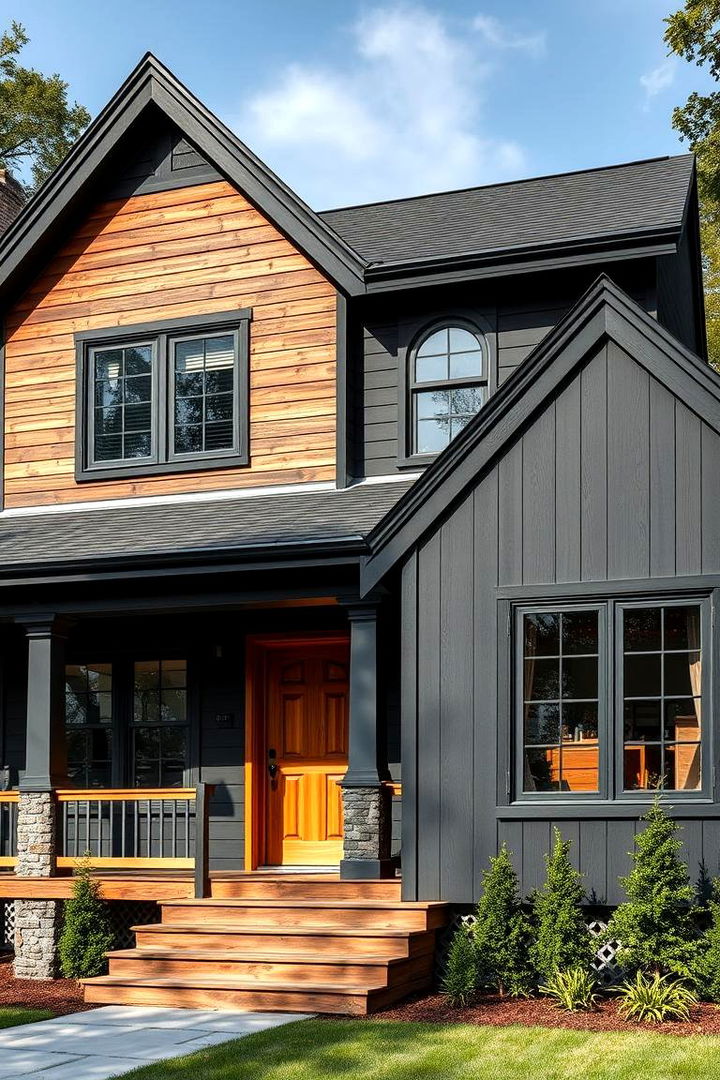 22 Black House Ideas With Cedar Accents: Warm Exterior Contrast - Lost At E Minor