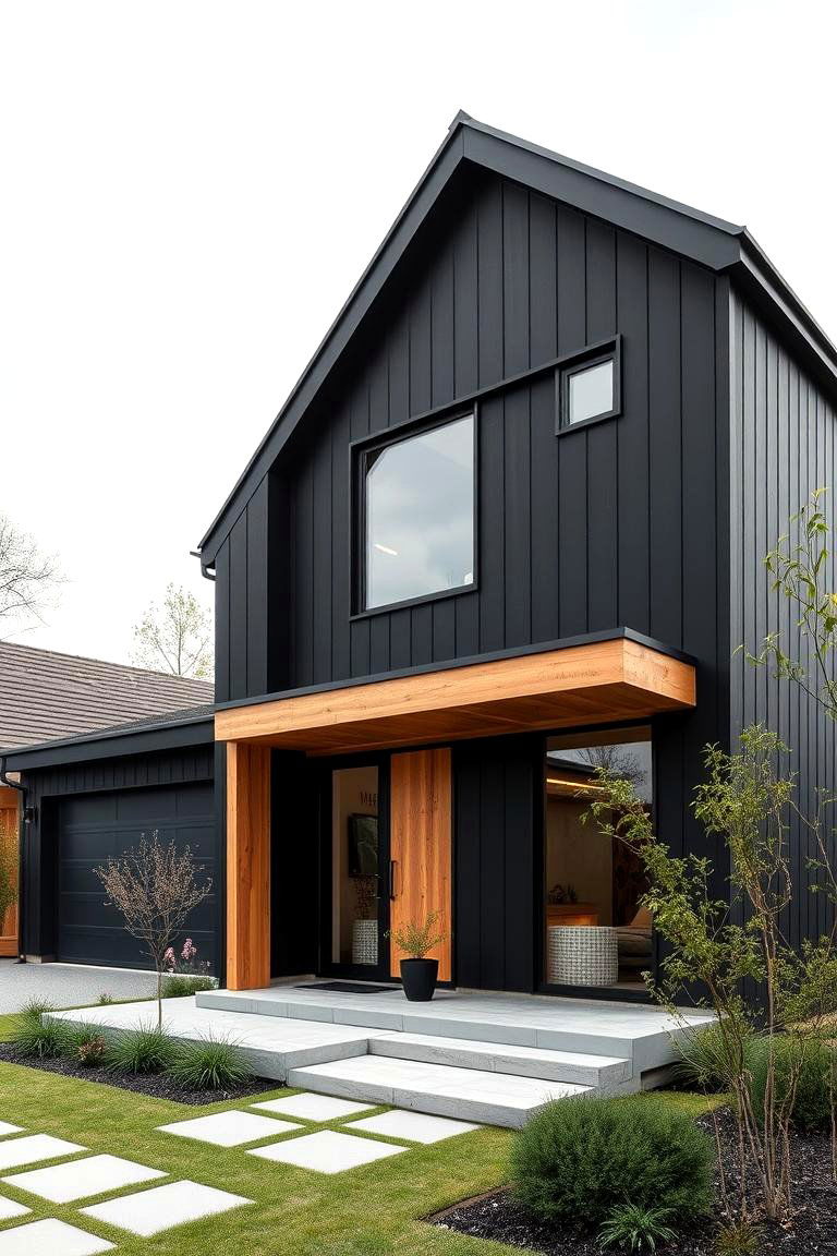 24 Black House With Cedar Accents Ideas for Modern Curb Appeal