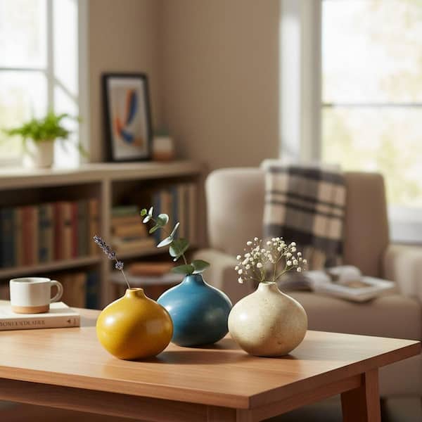 3-Piece 5 in. Small Sphere Ceramic Vase Set - Mini Decor for Home Table Living Room Bookshelf ENHD30063 - The Home Depot