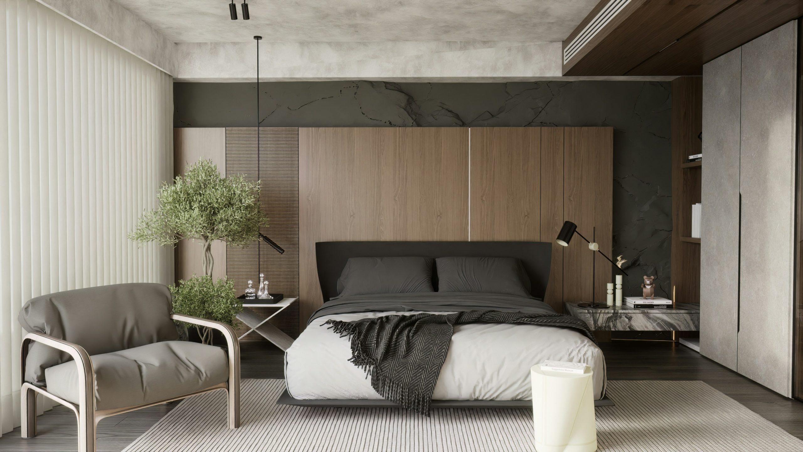 black and white bedroom