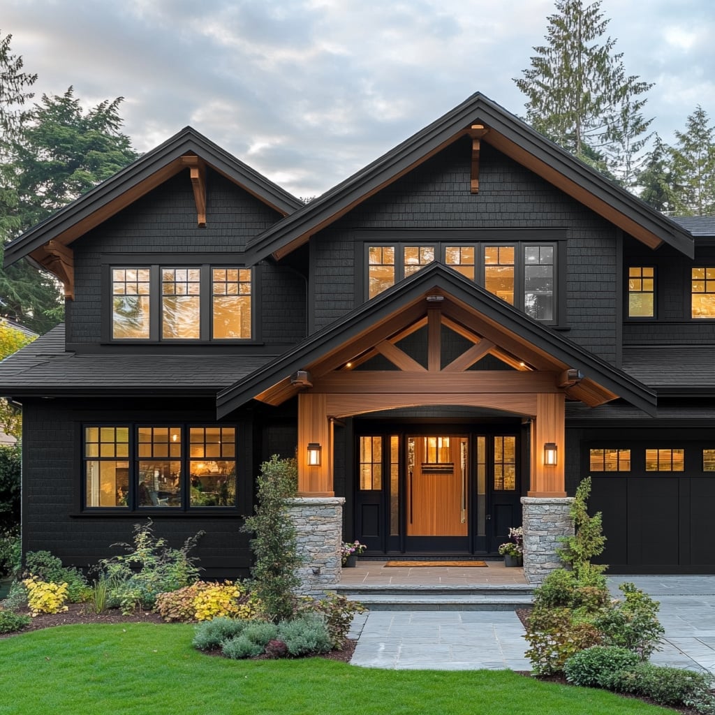 Black House with Wood Accents (Including Cedar): Design Ideas & Paint Colors – Welsh Design Studio