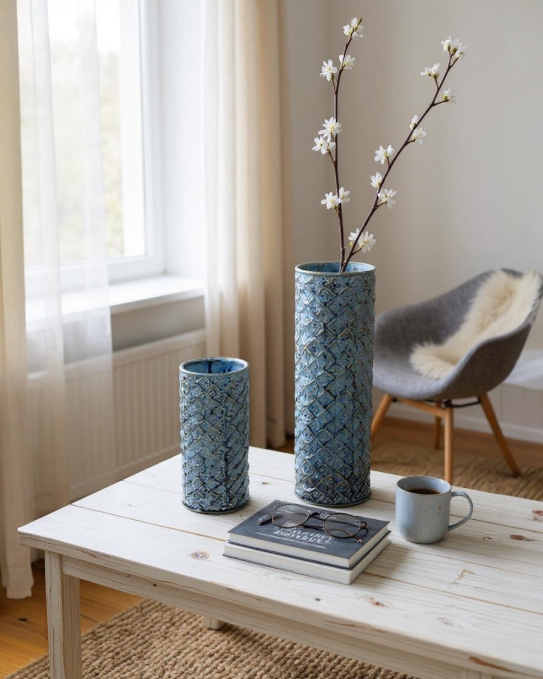 Blue Ceramic Diamond Pattern Vase | 2 Sizes – Rust & Cinder