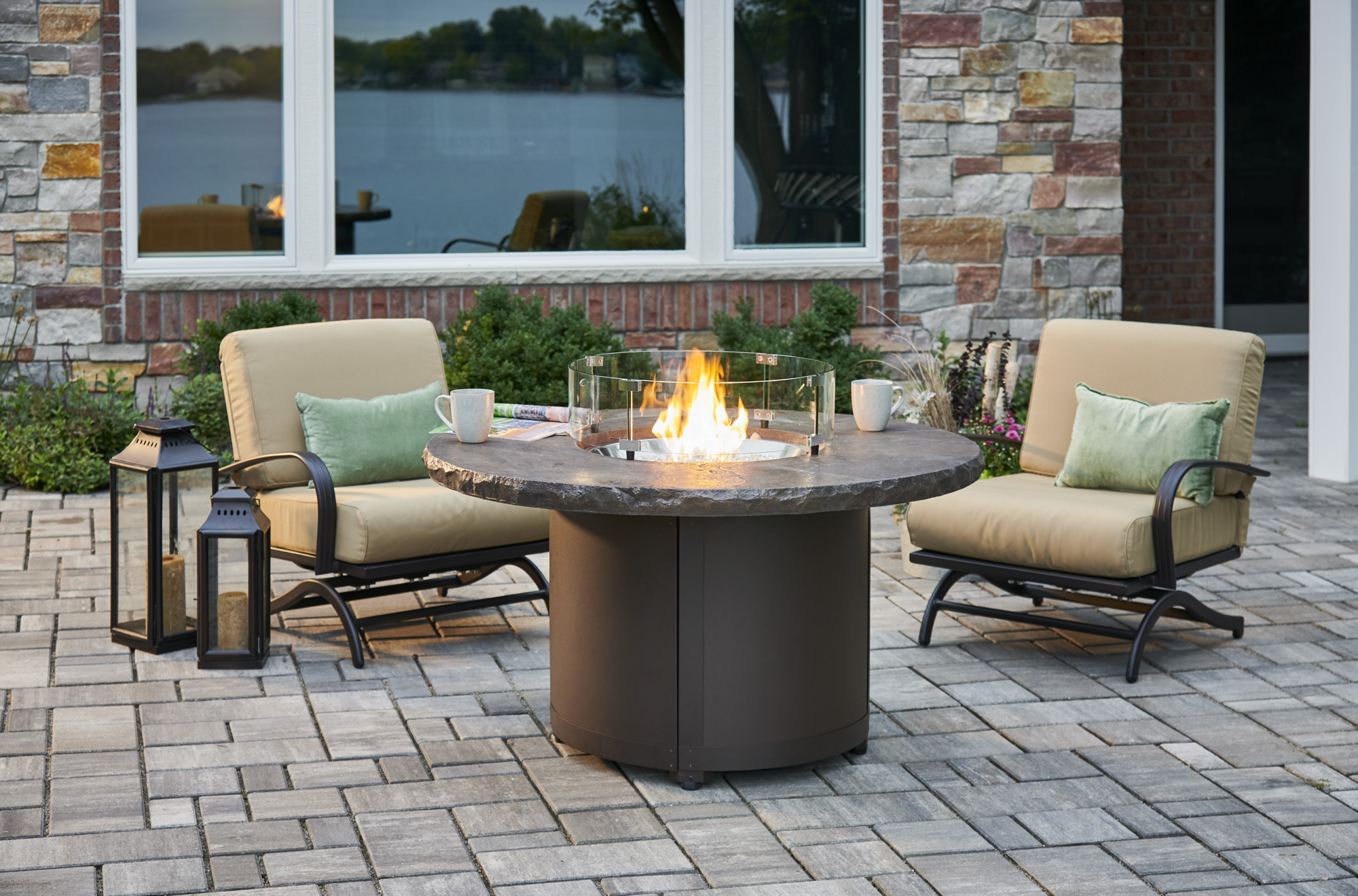 Brown Beacon Chat Height Gas Fire Pit Table by Outdoor Greatroom Company - The Wickery