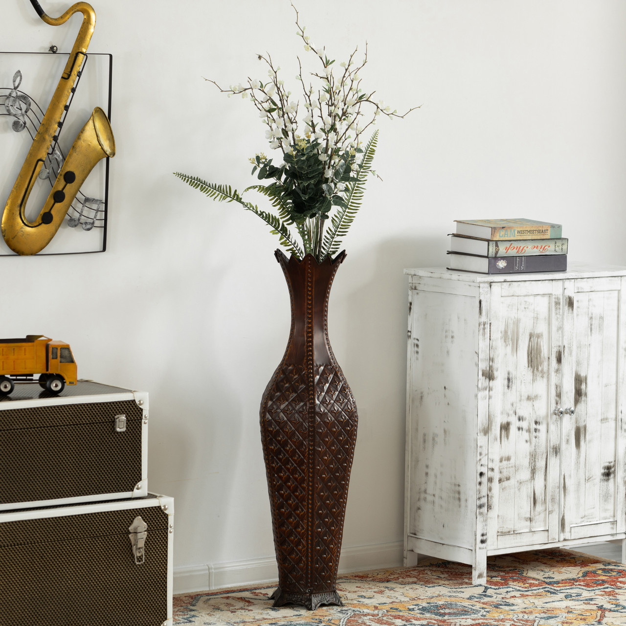 Buy Wholesale QI004523 34' Brown Metal Floor Vase Centerpiece Home Decor for Dried and Artificial Flower for Living Room and Bedroom Decoration
