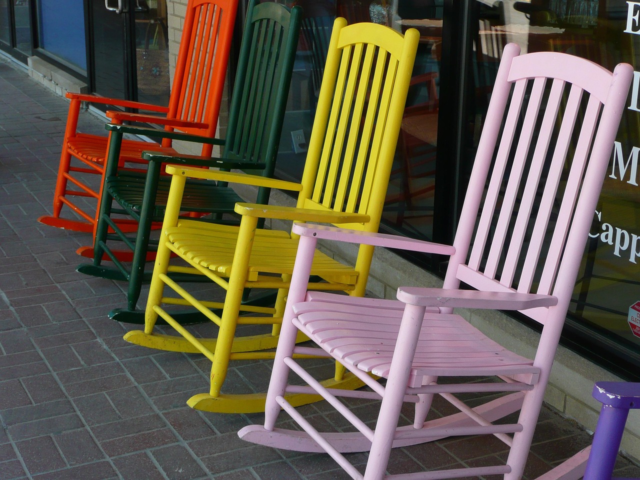chairs, rocking, wooden, colorful, display, sale, furniture, design, showroom