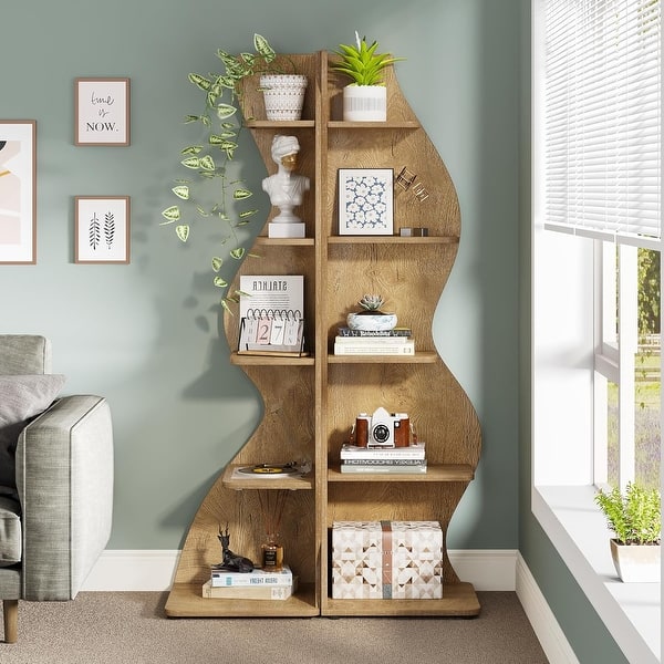 Corner Shelf Bookcase Bookshelf with Unique Shape for Living Room, Home Office - On Sale - Bed Bath & Beyond - 38446885