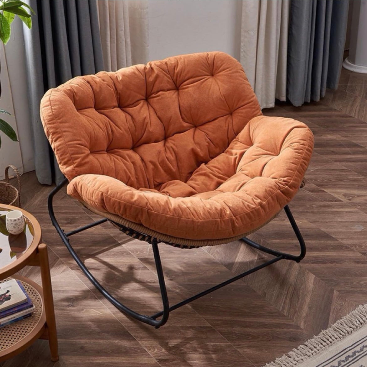 Cozy Rocking Rattan Egg Accent Chair – Stylish and Comfortable Seating – Ausique Decor