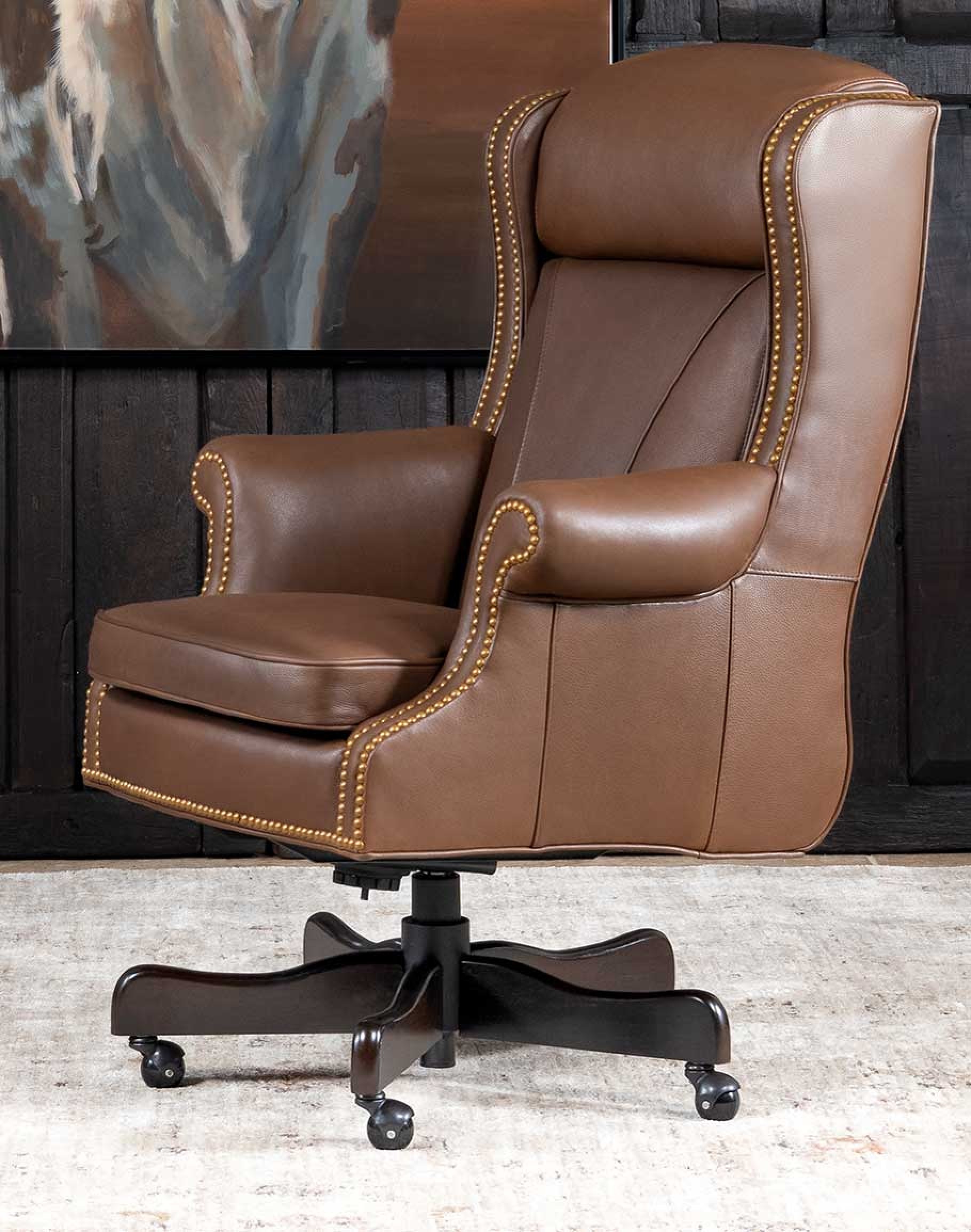 Drover Dove Executive Desk Top Grain Leather Office Chair - Light Brown, Luxury Western | Adobe Interiors
