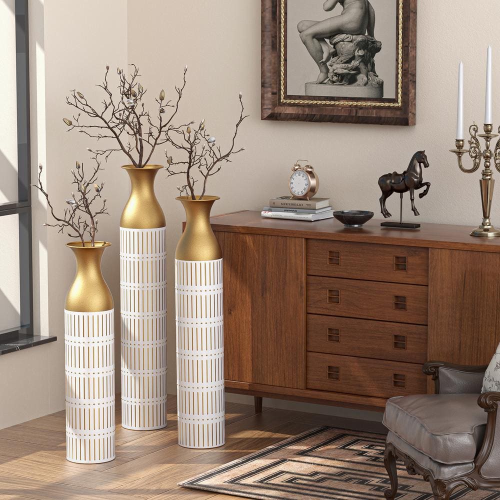 Floor Metal Vases Decorated Vases Set of 3 Gorgeous Home Decoration Large Glazed Metal Vases 24/28.7/33.5 in. H W2796P1939433 - The Home Depot
