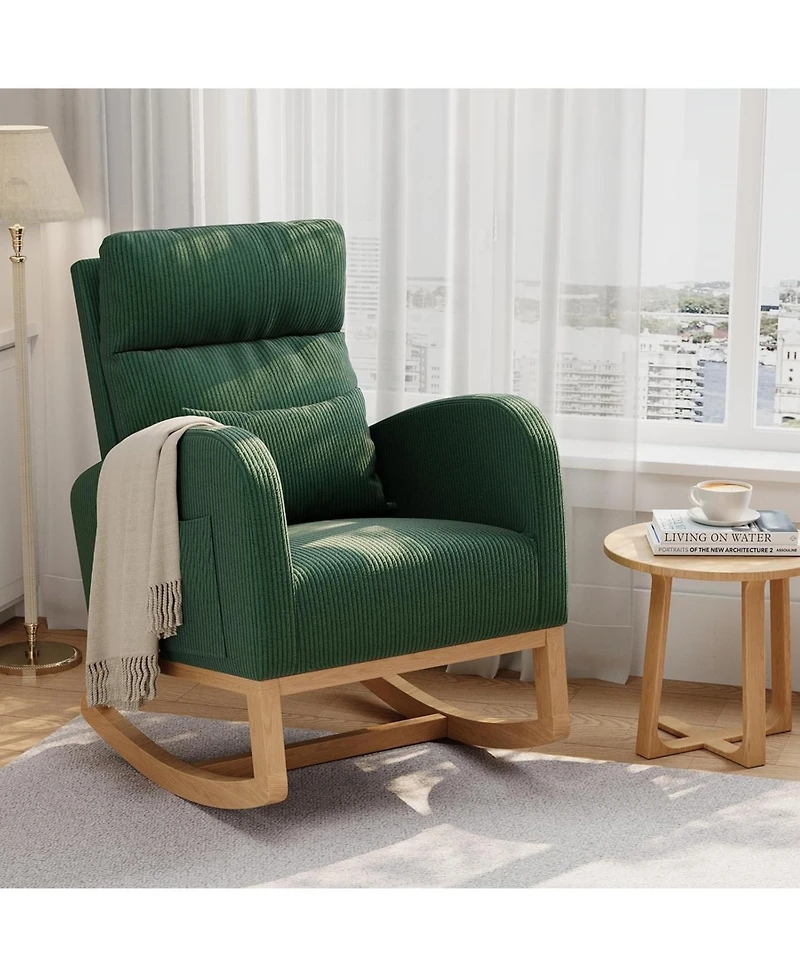Gaomon Corduroy Rocking Chair, Modern Nursery Glider with Side Pockets & Pillow, Living Room, Bedroom | Dulles Town Center