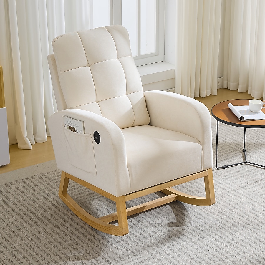 GarveeLife Nursery Rocking Chair/ Glider Rocker Chairs for Nursery/ Modern Rocking Armchair with Footrest and Side Pocket in the Chairs department at Lowes.com
