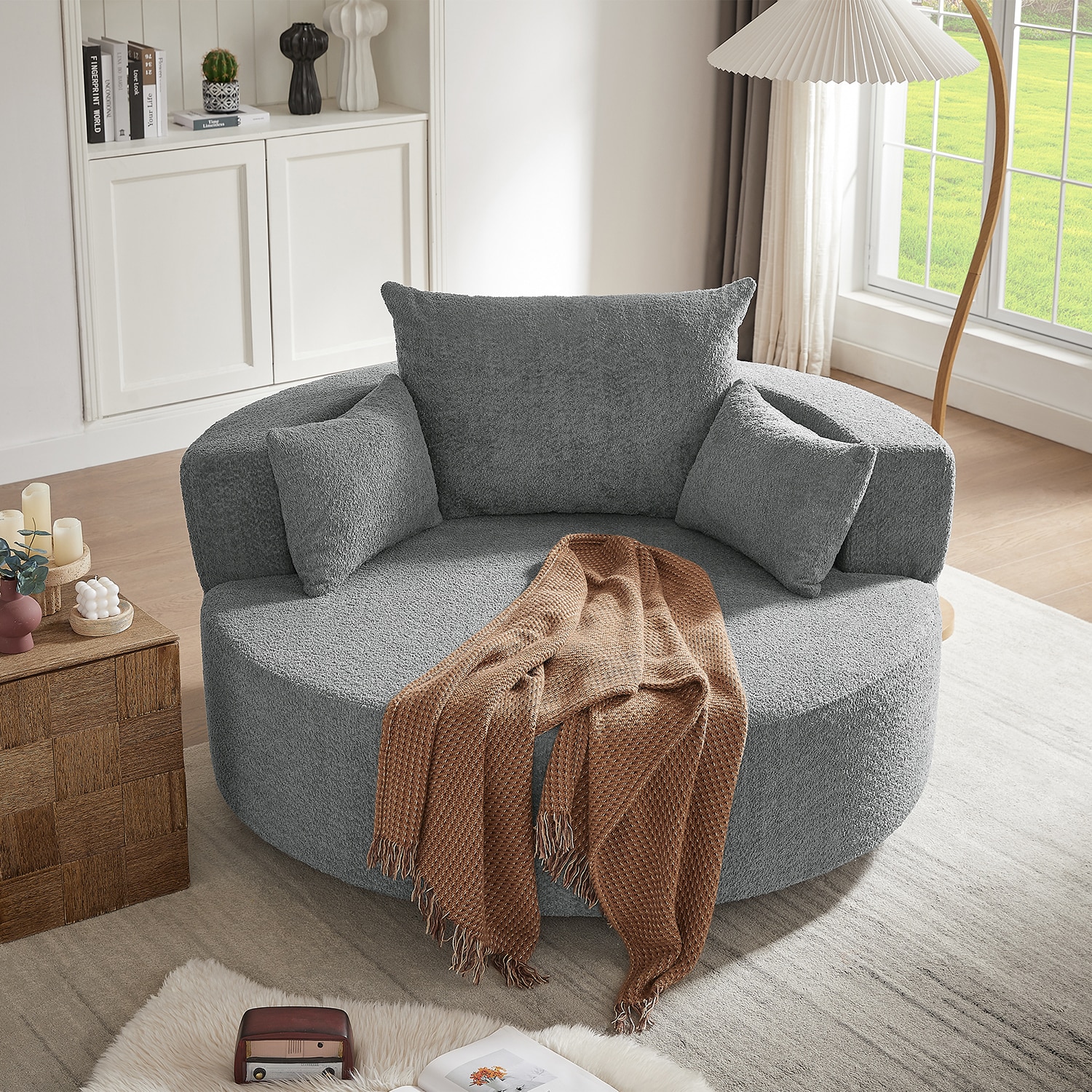 GZMR Mid-Century Modern Fabric Corner Lounge Chair Modern Gray Corner Chair BB2035-CR at Lowes.com