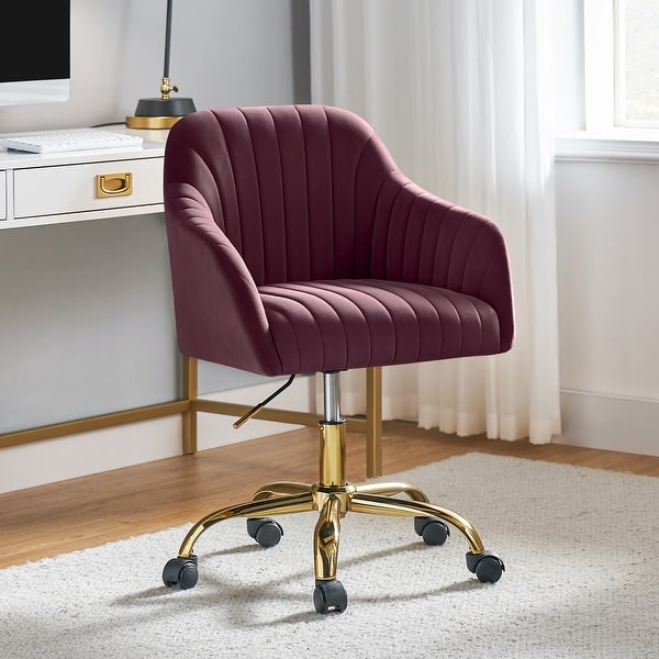 HULALA HOME Violeta Modern Velvet Upholstered Height Adjustable Swivel Office Chair with Golden Metal Legs - On Sale - Bed Bath & Beyond - 38168040