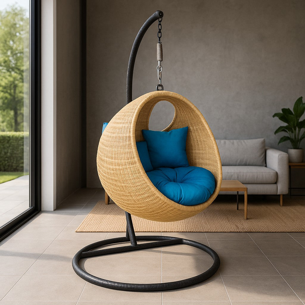 IRA Rattan Modern Round Swing Chair with Stand | Indoor Outdoor Hangin – IRA Furniture