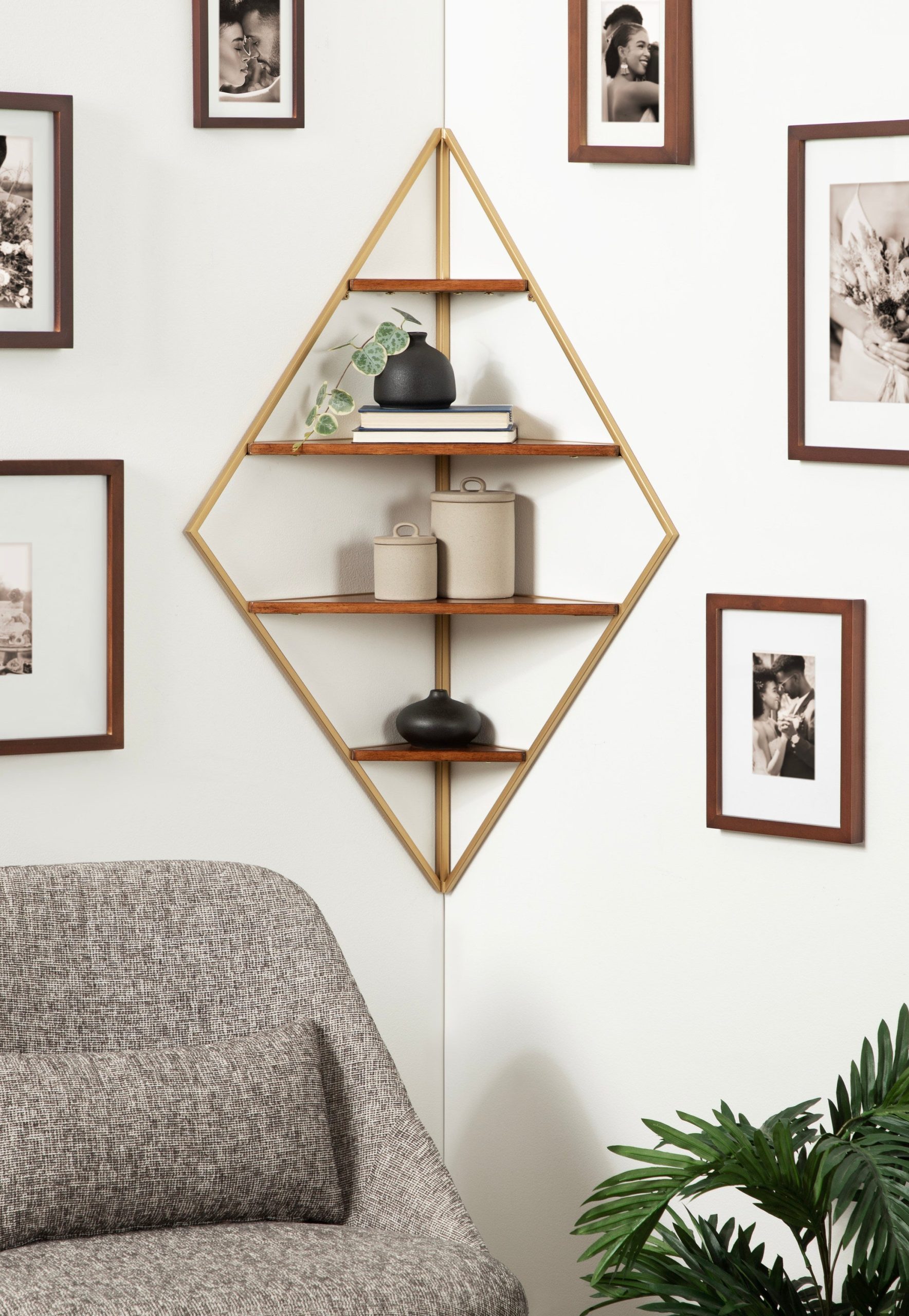 Kate and Laurel Melora Modern Glam Corner Shelf, 24 x 17 x 38, Black, Contemporary Floating Corner Shelving with Four Shelves for Living Room Decor and Storage – kateandlaurel
