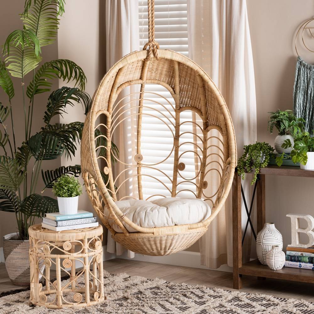 Laguna Bohemian Natural Brown Rattan Hanging Chair – Cozy – AmericanRattan