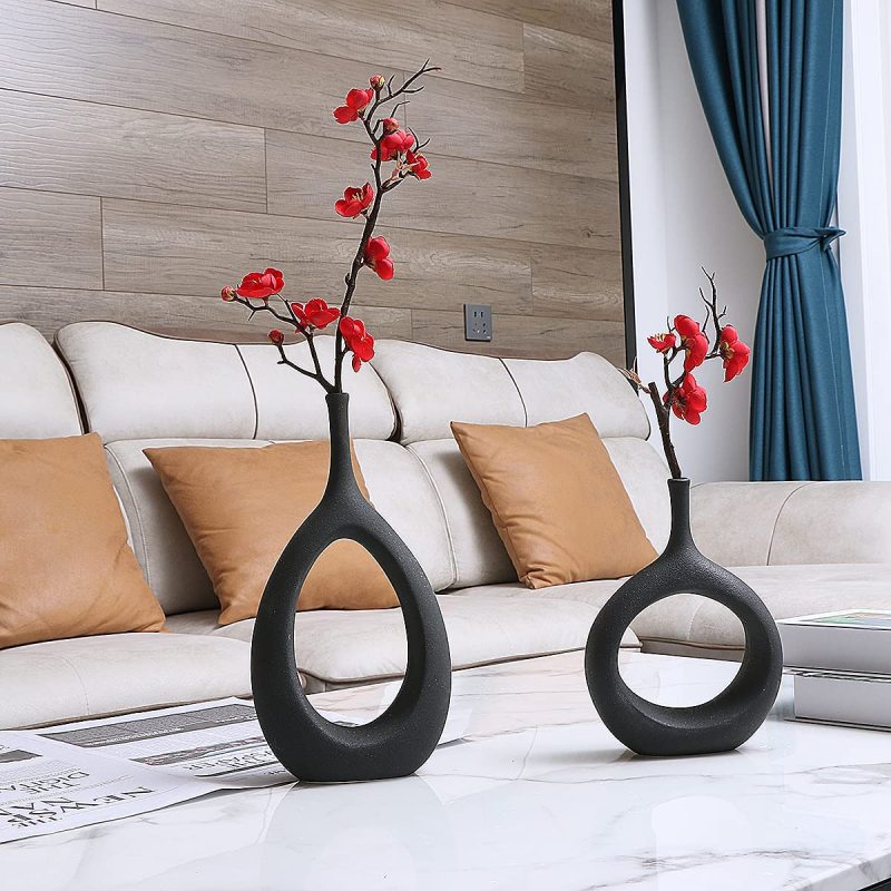 Matorino -Ceramic Hollow Vases Set of 2, Flower Vase for Decor, Modern Decorative Vase Centerpiece f