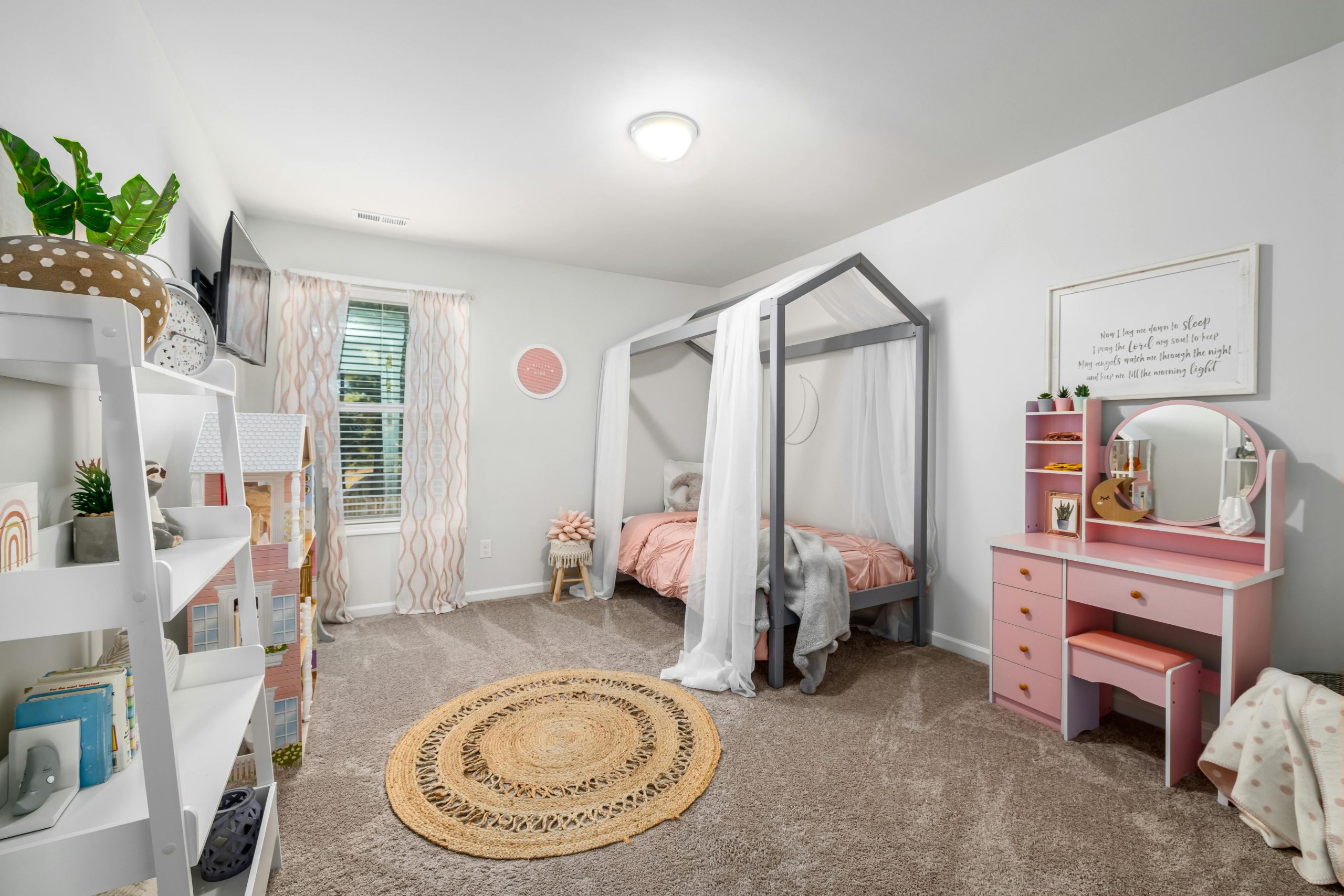 modern canopy bed pink vanity