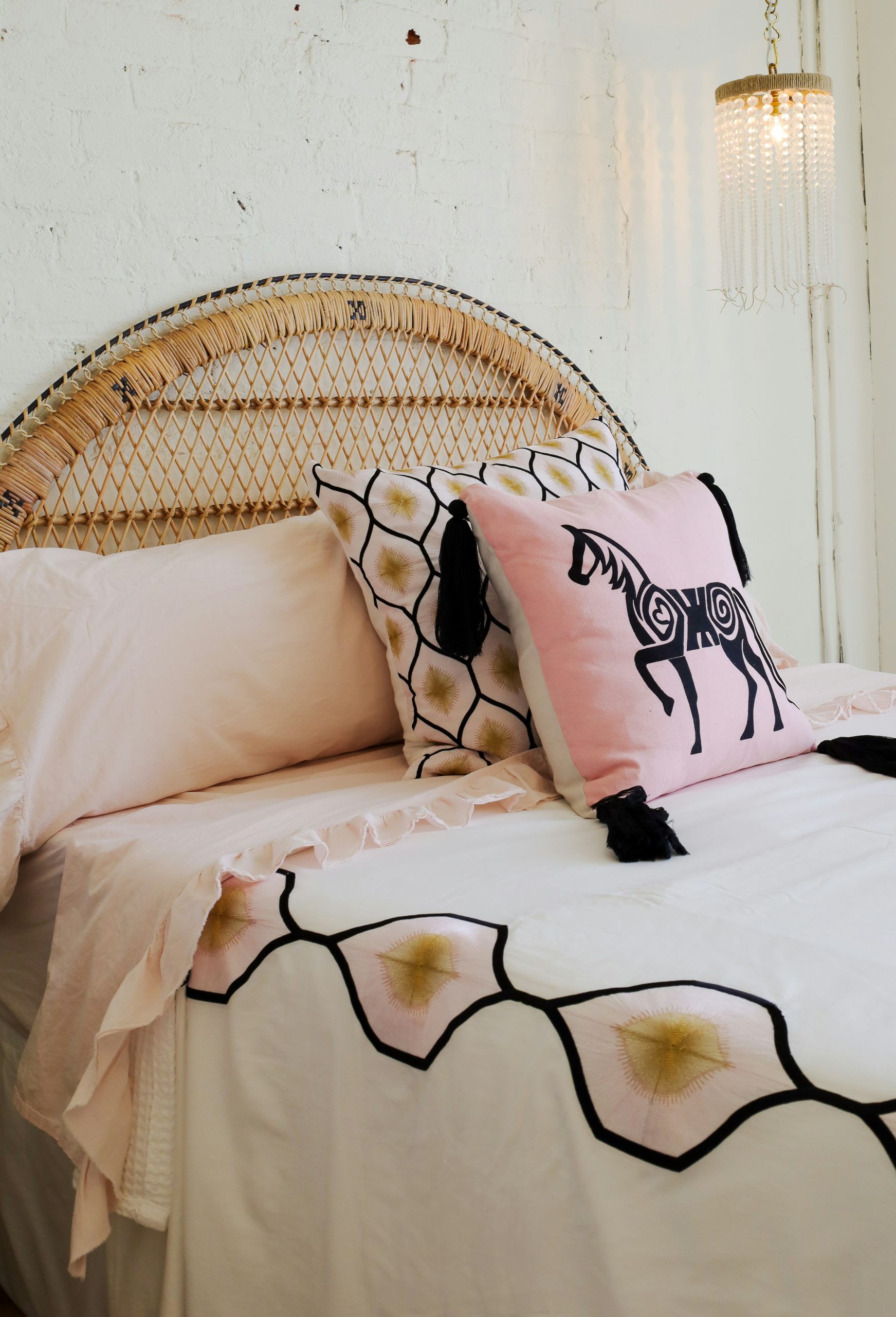 Natural Wicker Rattan Headboard Bedding Bedroom