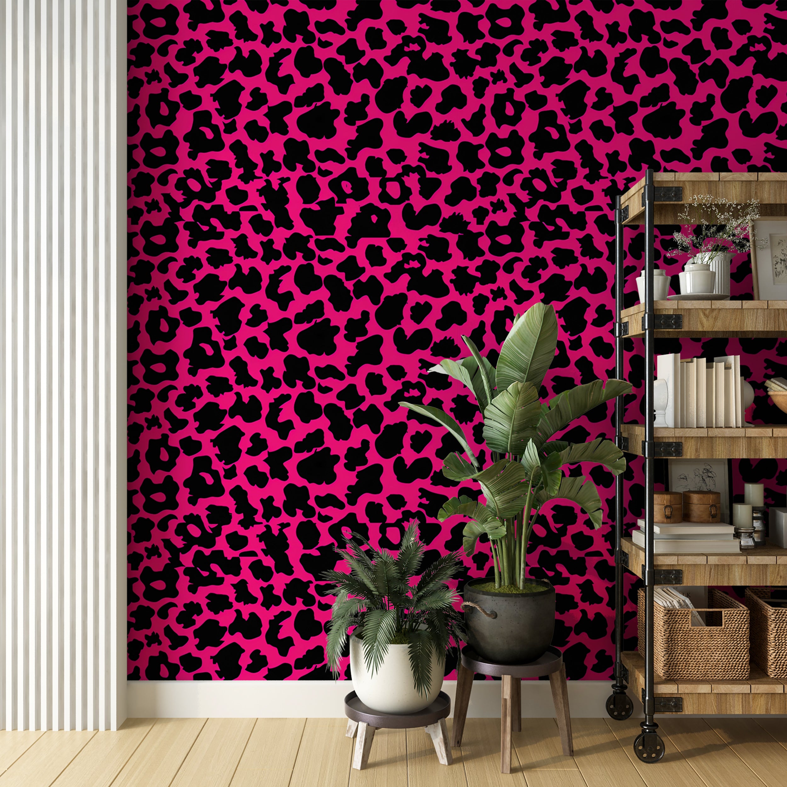 Neon Pink Leopard Print Wallpaper - Abstract Animal Skin Pattern Decor