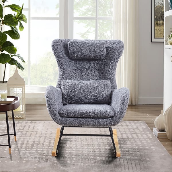 Nursery Rocking Chair, Upholstered Glider Rocker with High Backrest, Modern Accent Chairs Comfy Side Chair for Living Room, Gray - Bed Bath & Beyond - 39577742