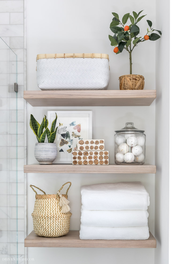 Our Bathroom Floating Shelves: All the Details! - Driven by Decor