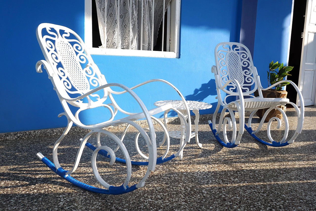 rocking chair, blue, white, iron, cuba, evening sun, rocking chairs, chair, chairs, veranda, rocking chair, rocking chair, rocking chair, rocking chair, rocking chair