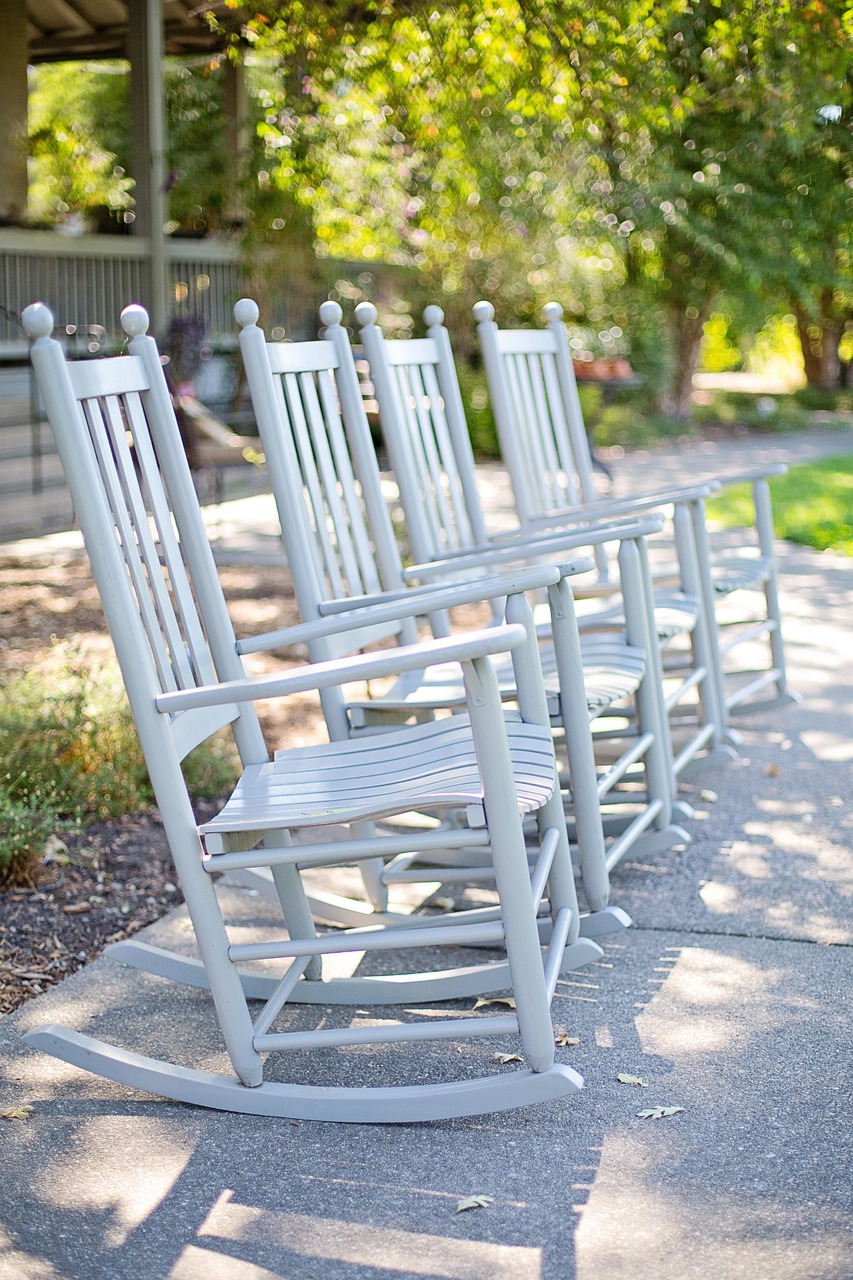 rocking chairs, nature, white, chairs, rockers, wooden, garden