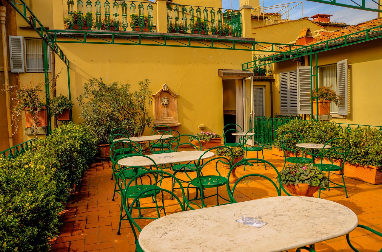 rooftop restaurant, florence, rooftop, italy, nature, sky, clouds, urban, buildings, architecture, outside, terrace