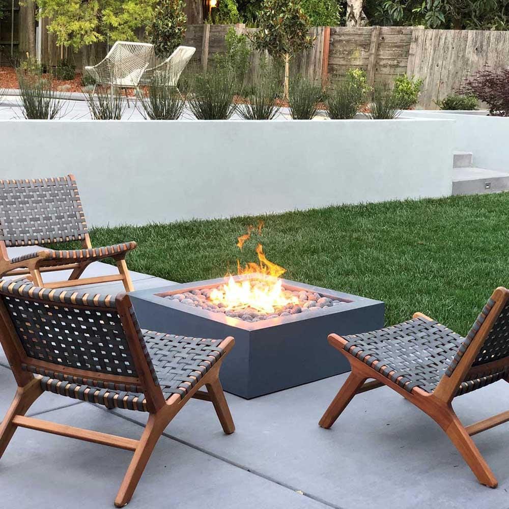 The Outdoor Plus 42' Quad GFRC Concrete Square Natural Gas Fire Pit, Match Lit / Chestnut