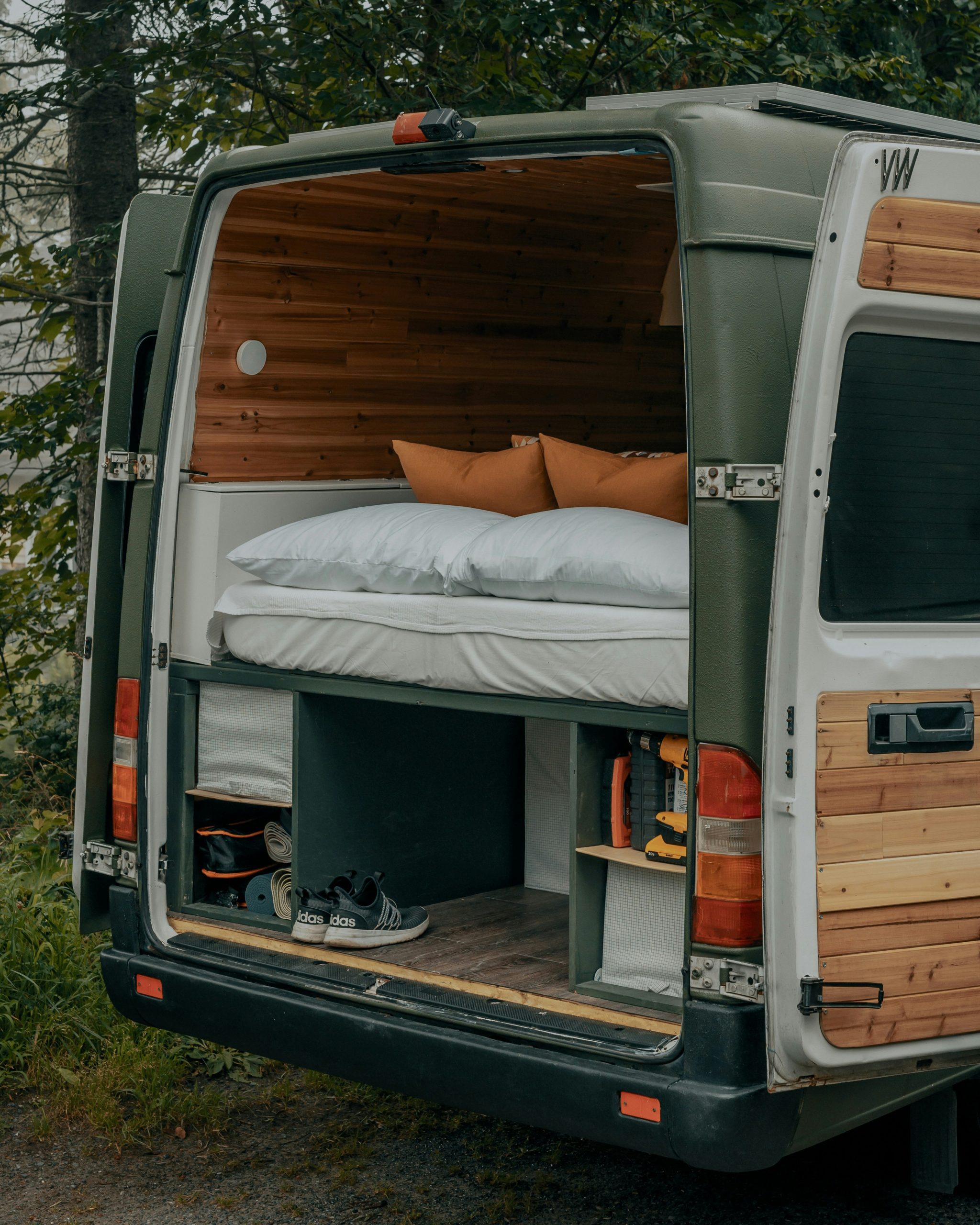 Van Conversion Complete 3/4 - Rear Storage (IG: @clay.banks)