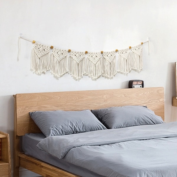 Woven Tapestry EcoFriendly No Odor Cotton Crochet Decoration Fringe Garland Banner For Bedroom - Beige - Bed Bath & Beyond - 37022002